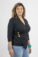 Crossover Top Black - 3/4 Sleeve