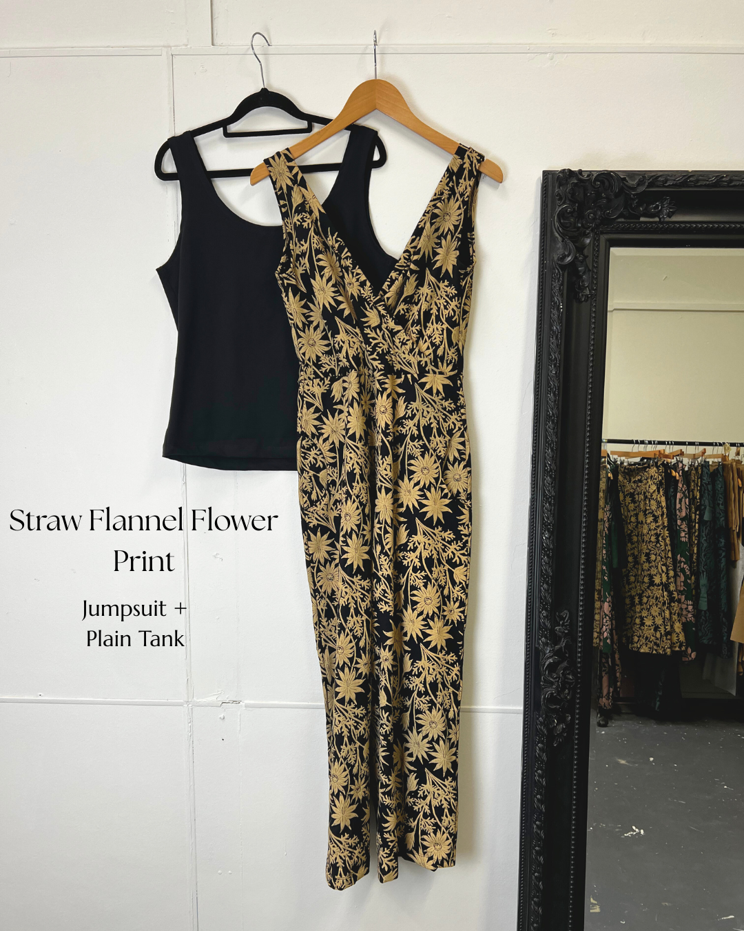 Pull On Stretch Jumpsuit - Straw Flannel Flower