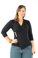 Crossover Top Black - 3/4 Sleeve