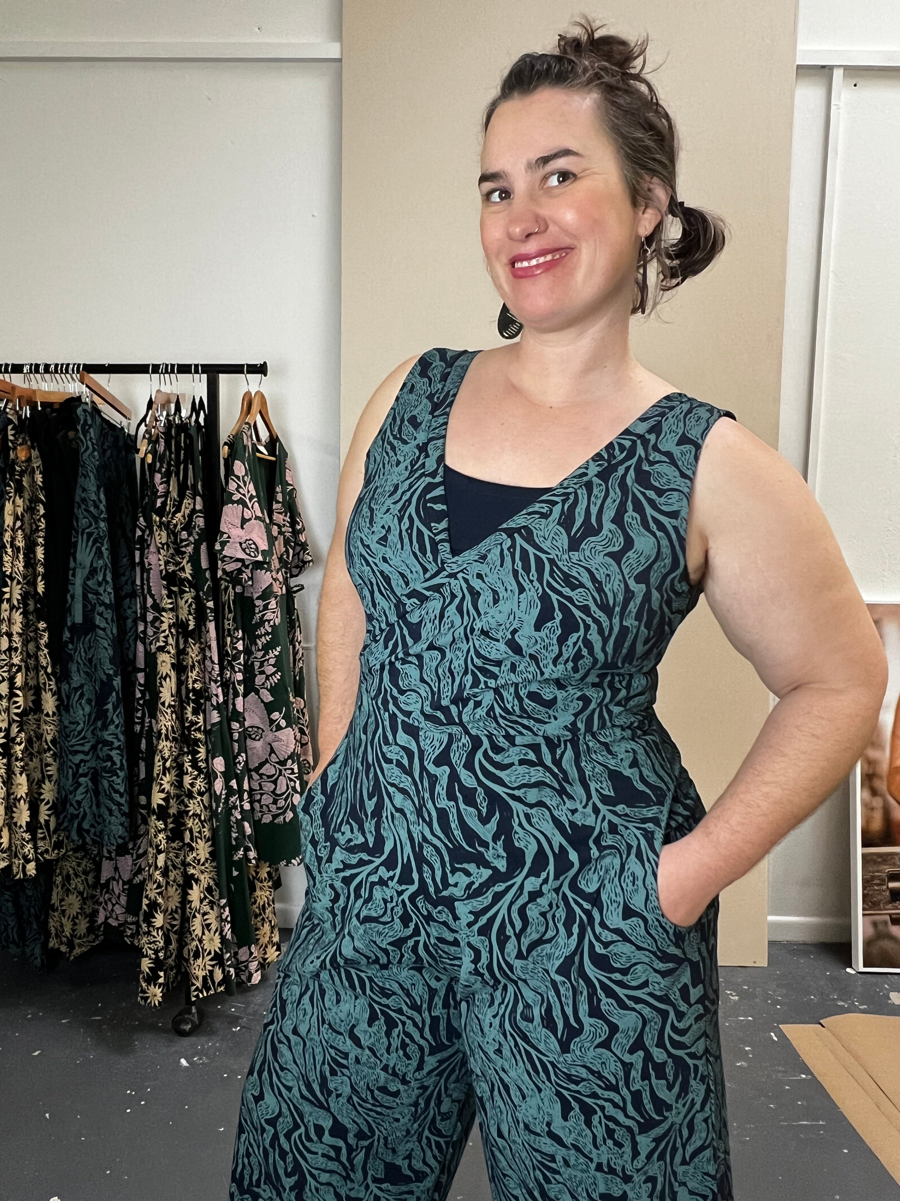 Pull On Stretch Jumpsuit - Kelp Garden
