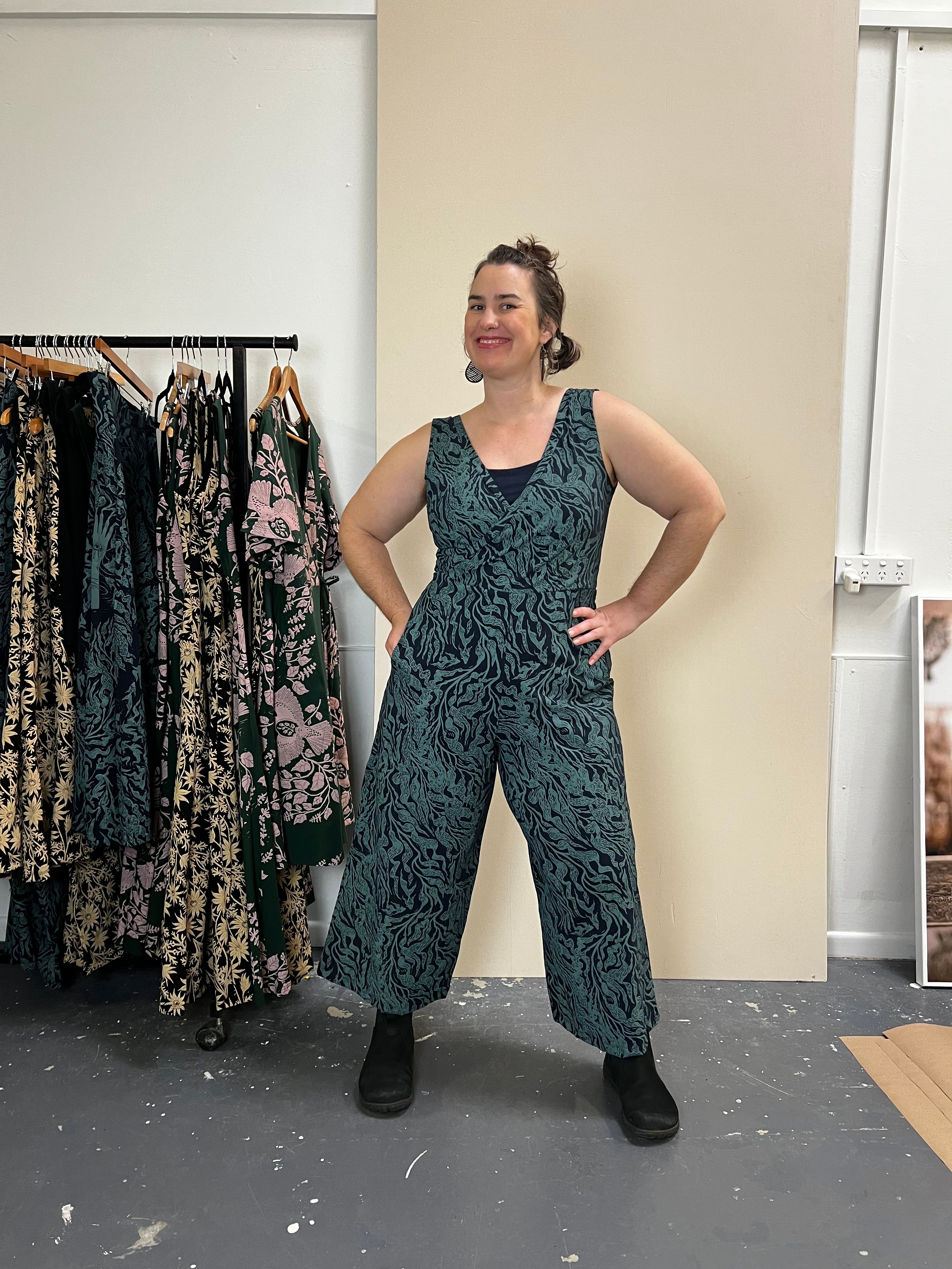 Pull On Stretch Jumpsuit - Kelp Garden