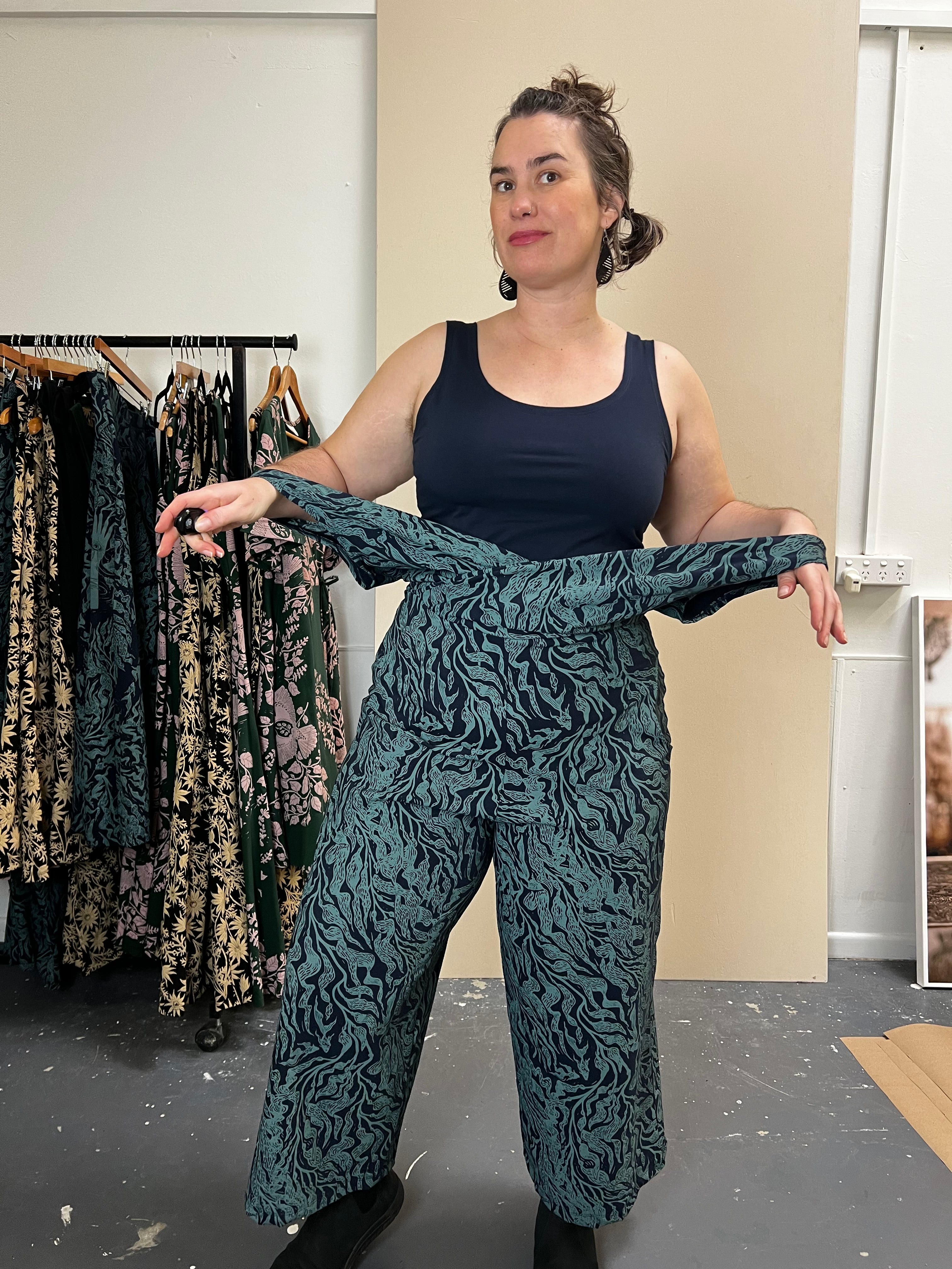 Pull On Stretch Jumpsuit - Kelp Garden