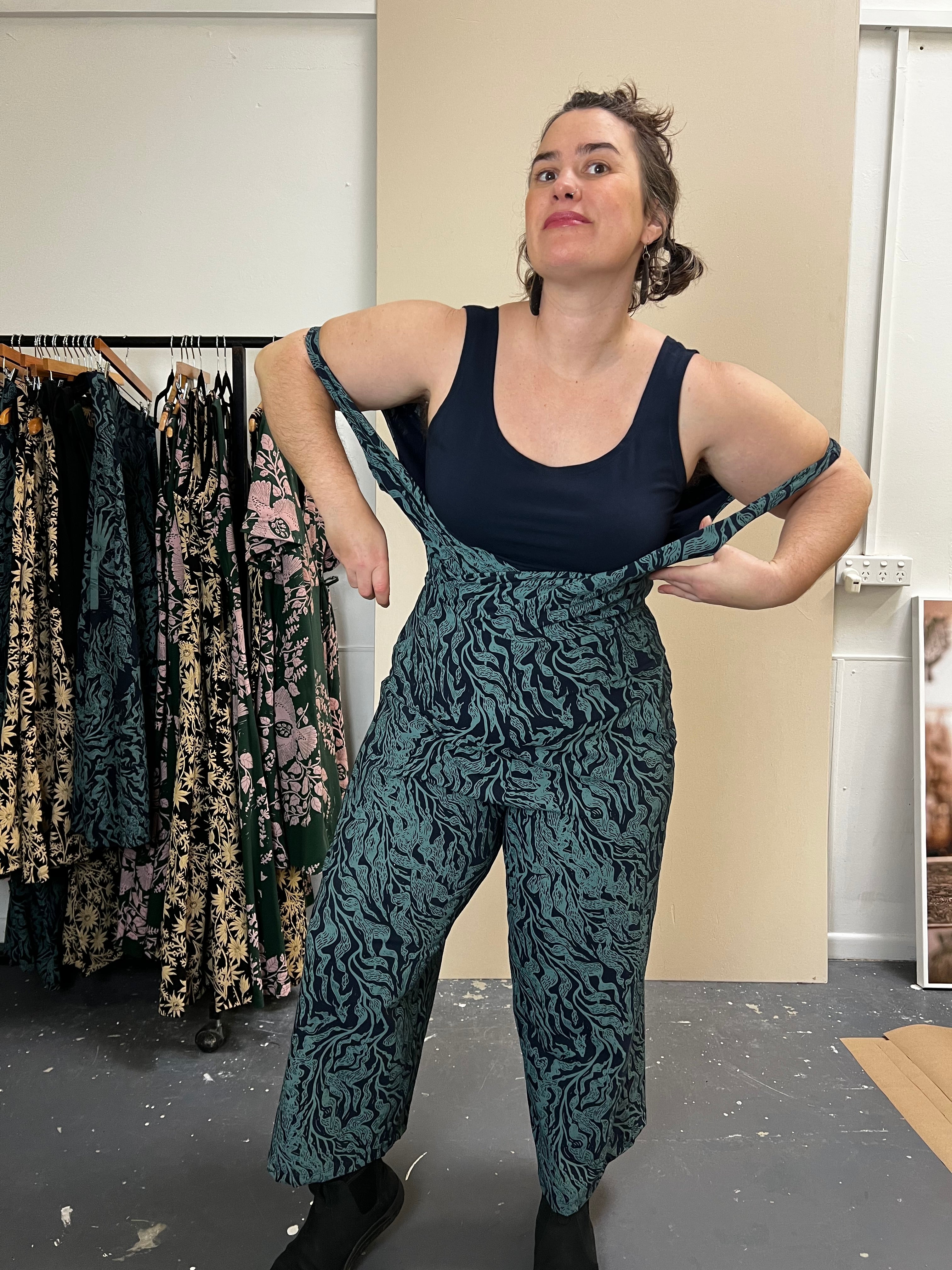 Pull On Stretch Jumpsuit - Kelp Garden
