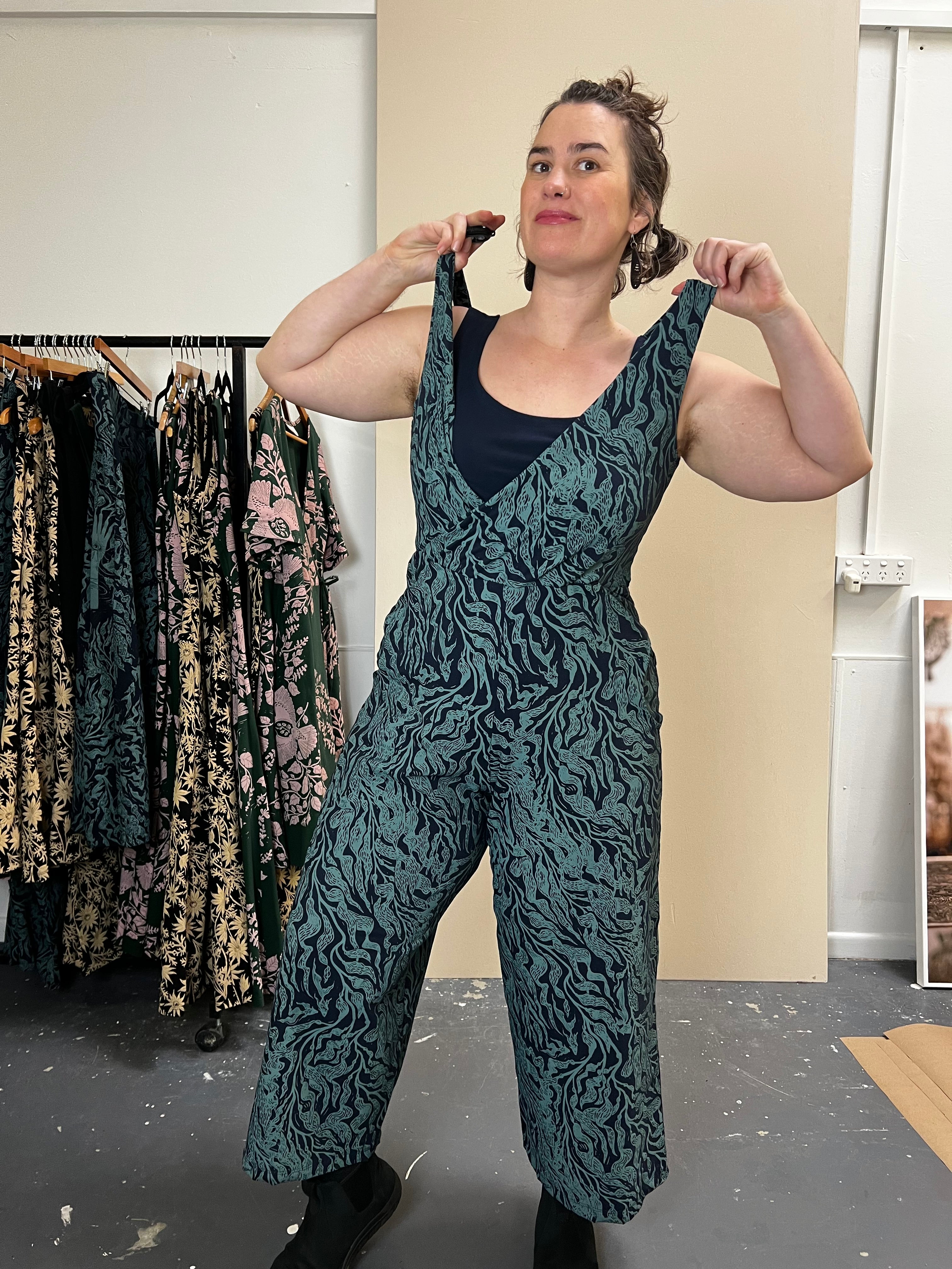 Pull On Stretch Jumpsuit - Kelp Garden