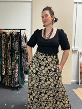 Stretch Maxi Skirt - Straw Flannel Flower