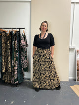 Stretch Maxi Skirt - Straw Flannel Flower
