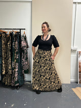 Stretch Maxi Skirt - Straw Flannel Flower