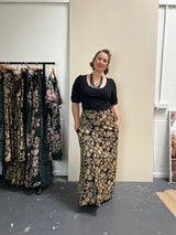 Stretch Maxi Skirt - Straw Flannel Flower