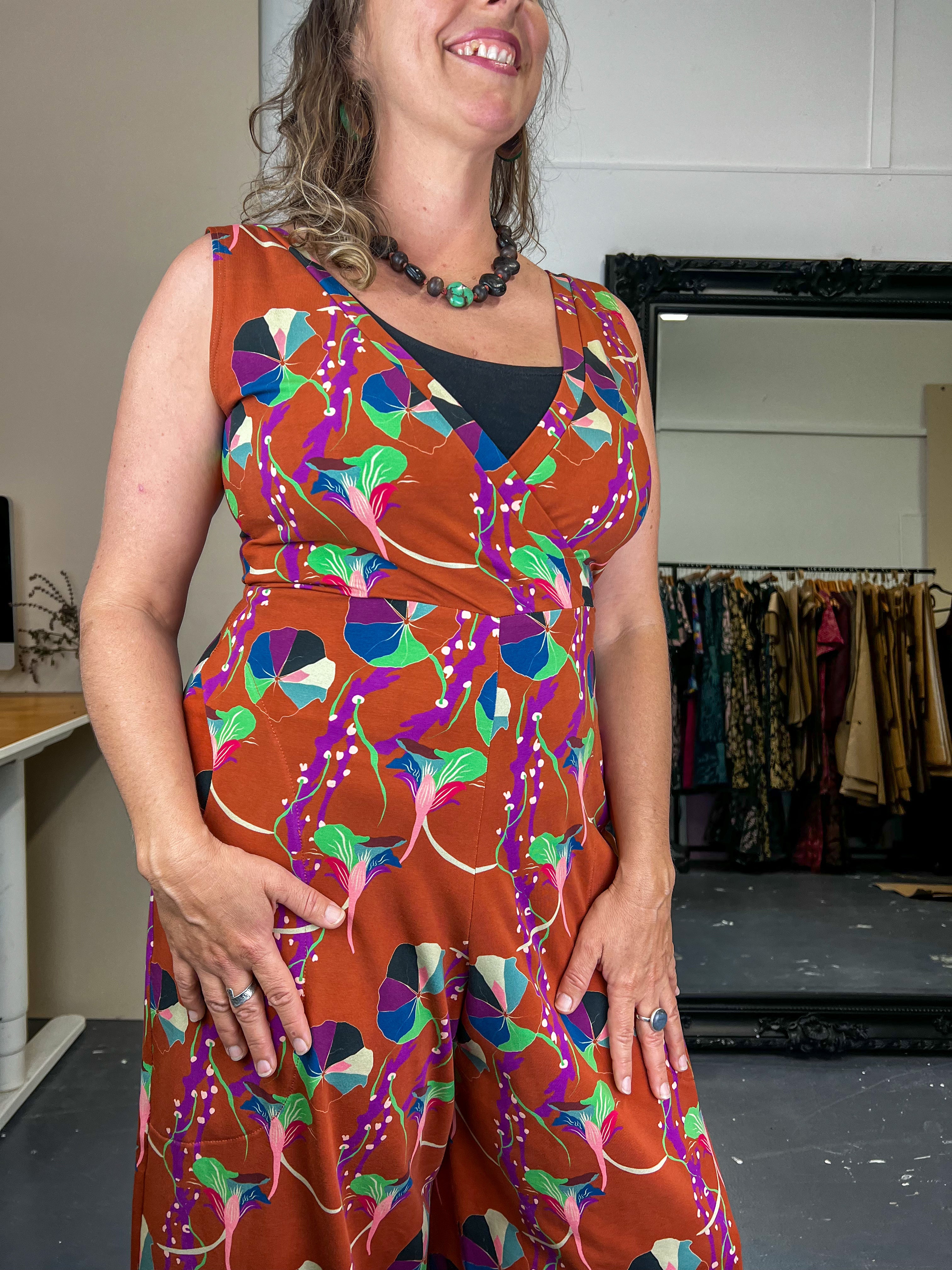 Pull On Stretch Jumpsuit - Nasturtium Rust