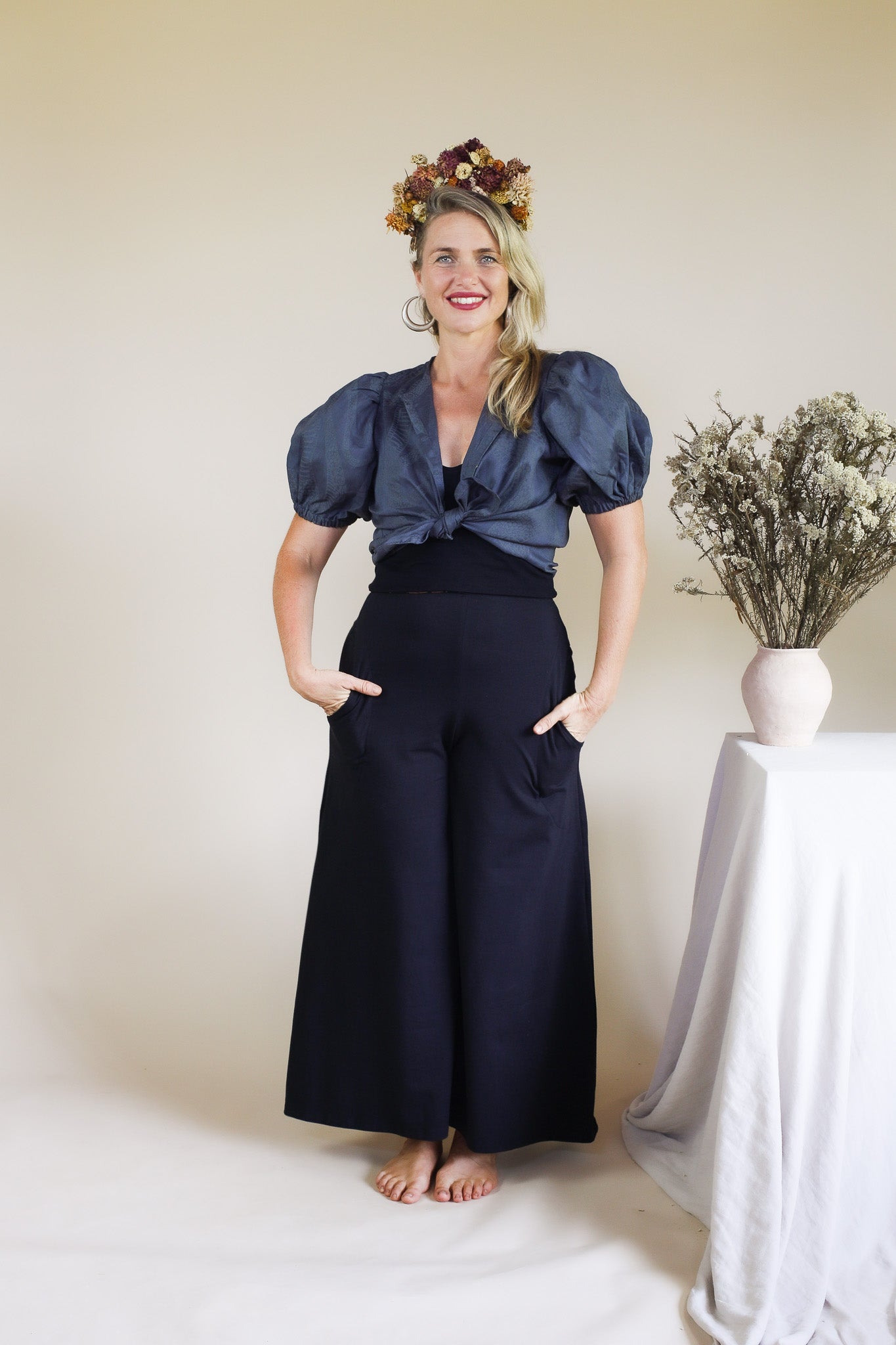 Organic Stretch Wide Leg Pants - Black