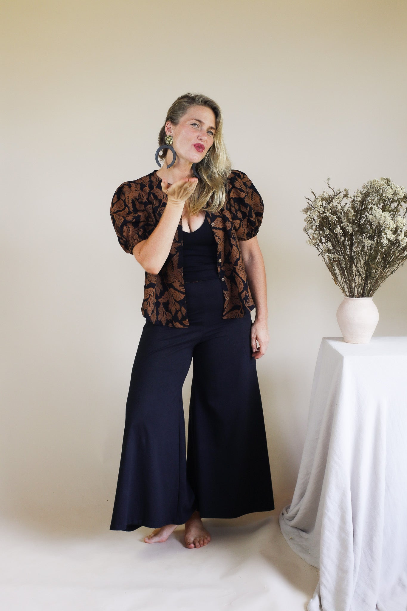 Organic Stretch Wide Leg Pants - Black