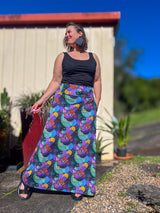 Stretch Maxi Skirt - Dark Coral Garden