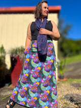 Stretch Maxi Skirt - Dark Coral Garden