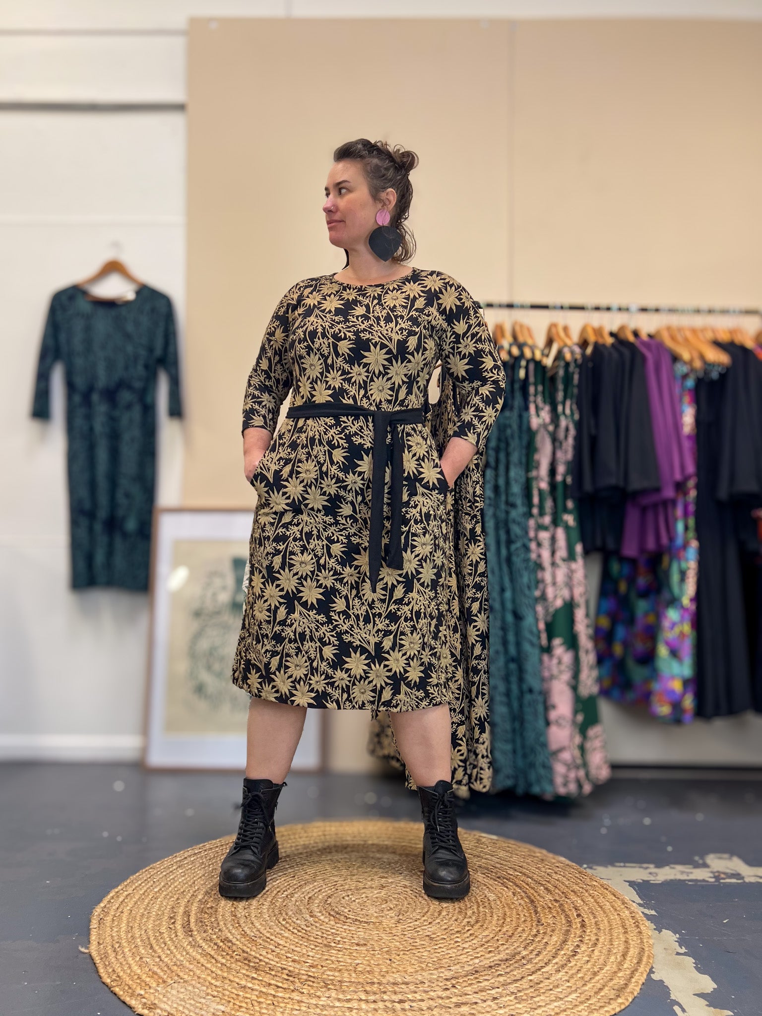 Ziggy Dress Stretch Cotton - Straw Flannel Flower
