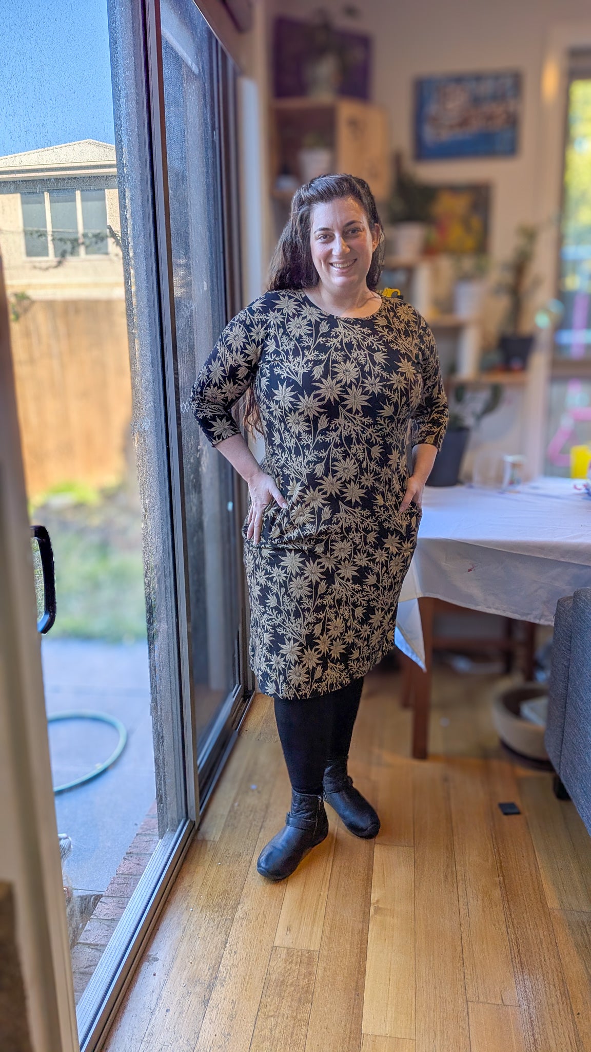 Ziggy Dress Stretch Cotton - Straw Flannel Flower