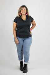 Button Top - Cap Sleeve - Black (22)