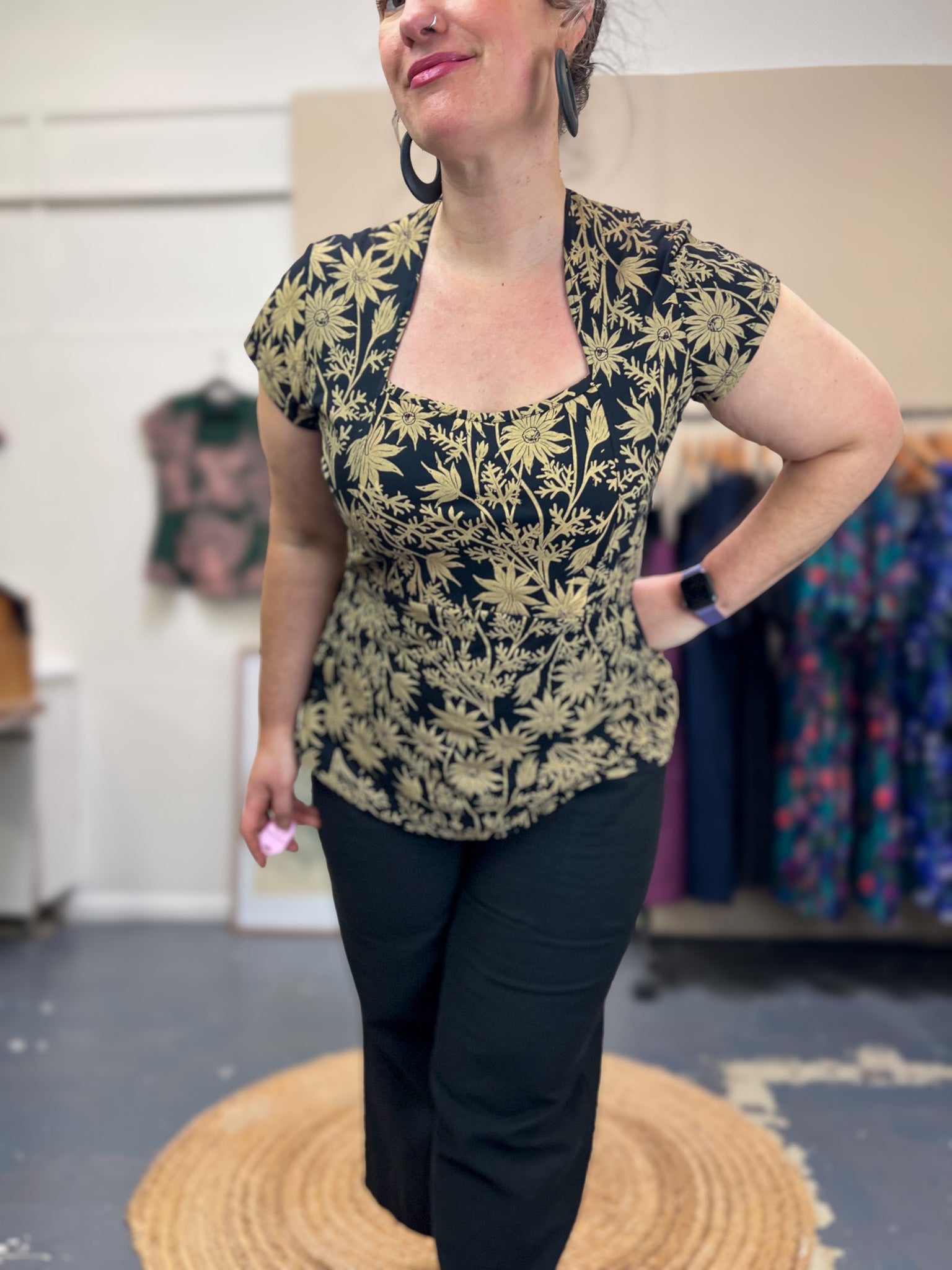 Cardamom Top Cap Sleeve – Straw Flannel Flower