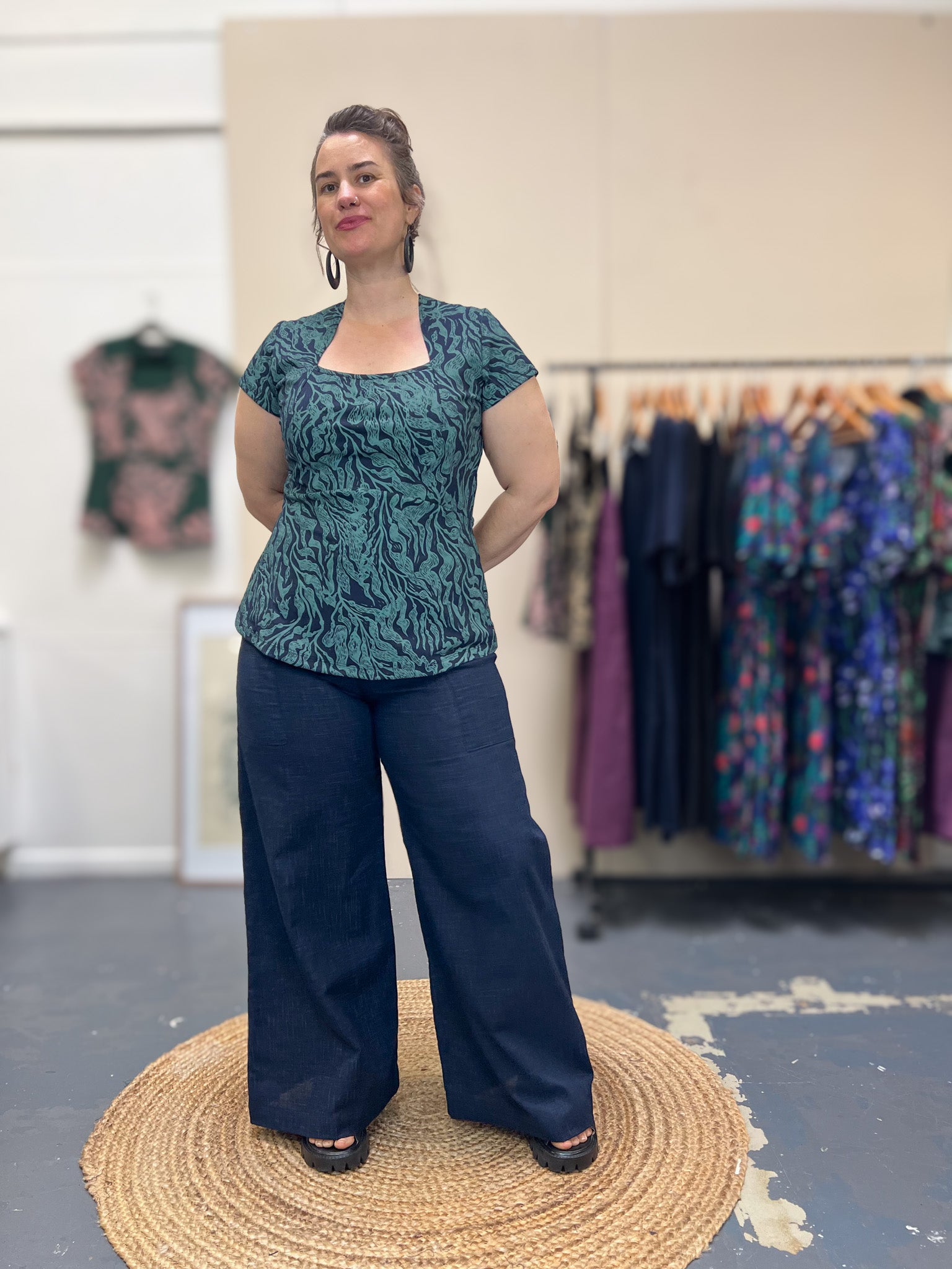 Deep Navy Japanese Cotton Wide-Leg Sidewalk Pants