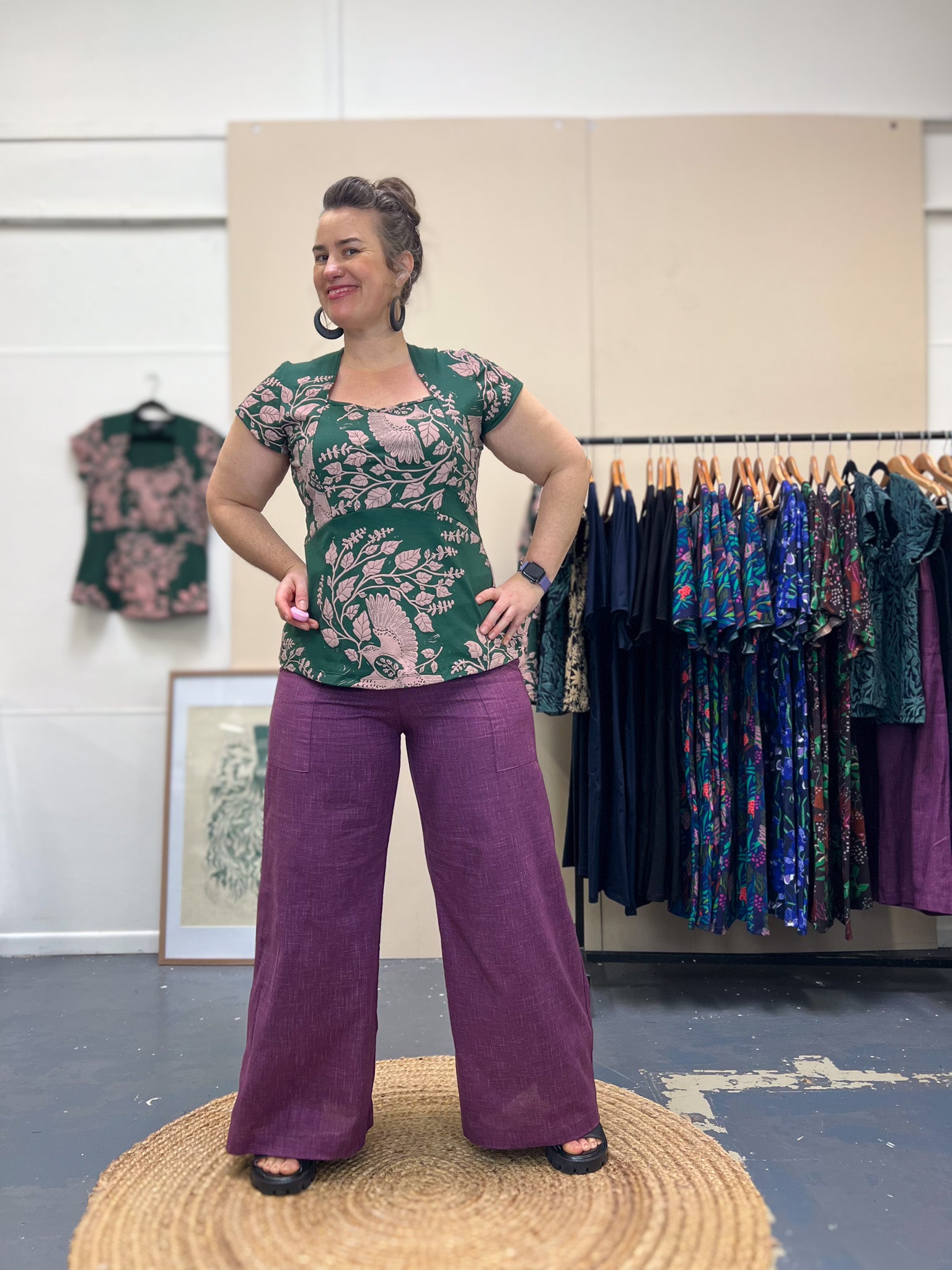 Purple Japanese Cotton Wide-Leg Sidewalk Pants