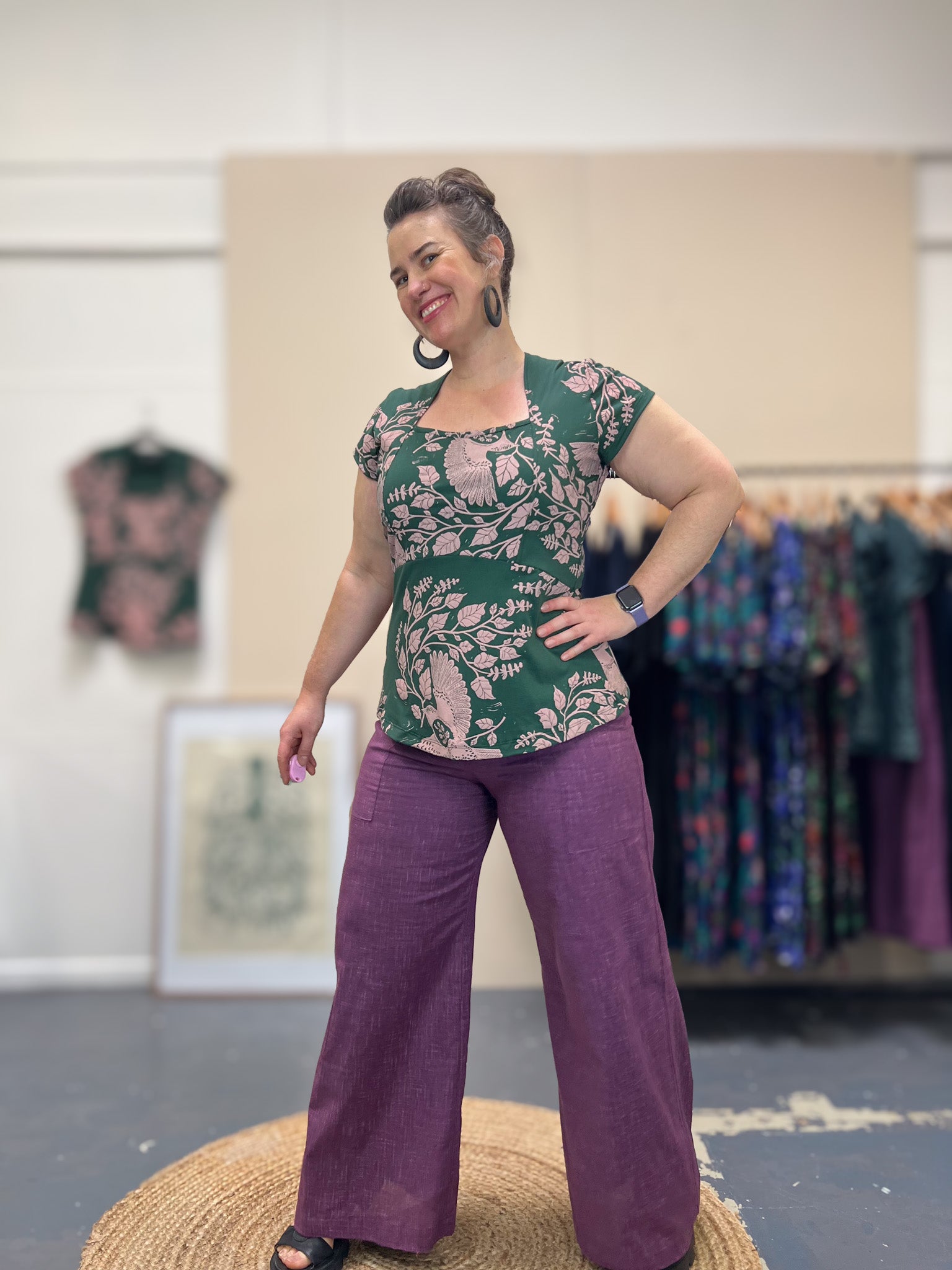 Purple Japanese Cotton Wide-Leg Sidewalk Pants