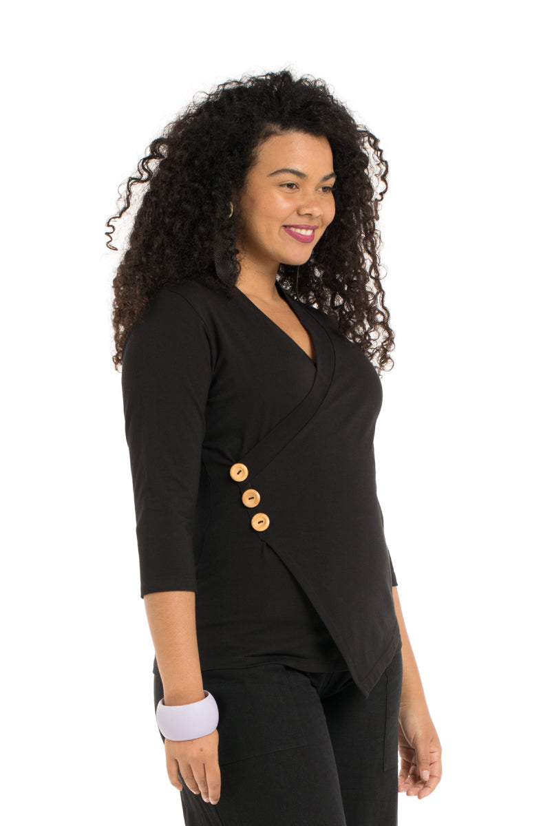 Crossover Top Black - 3/4 Sleeve