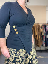 Crossover Top Black - 3/4 Sleeve