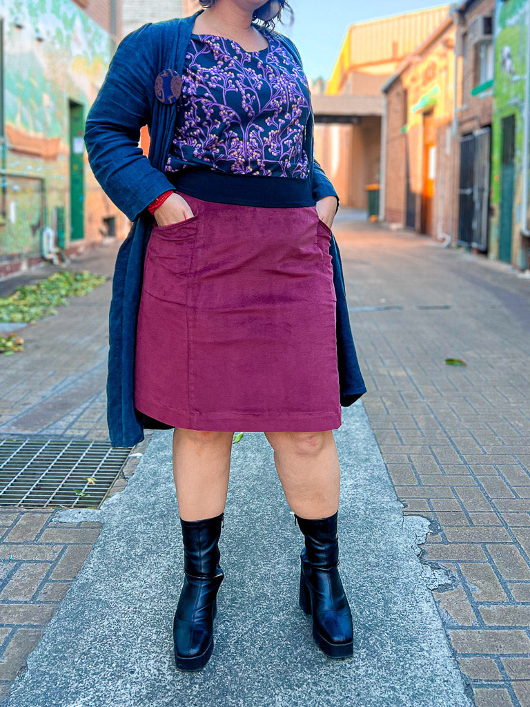 Gahnia Skirt Raspberry Stretch Corduroy