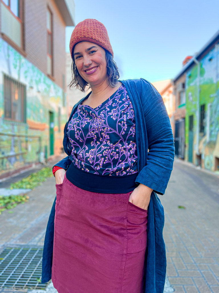 Gahnia Skirt Raspberry Stretch Corduroy