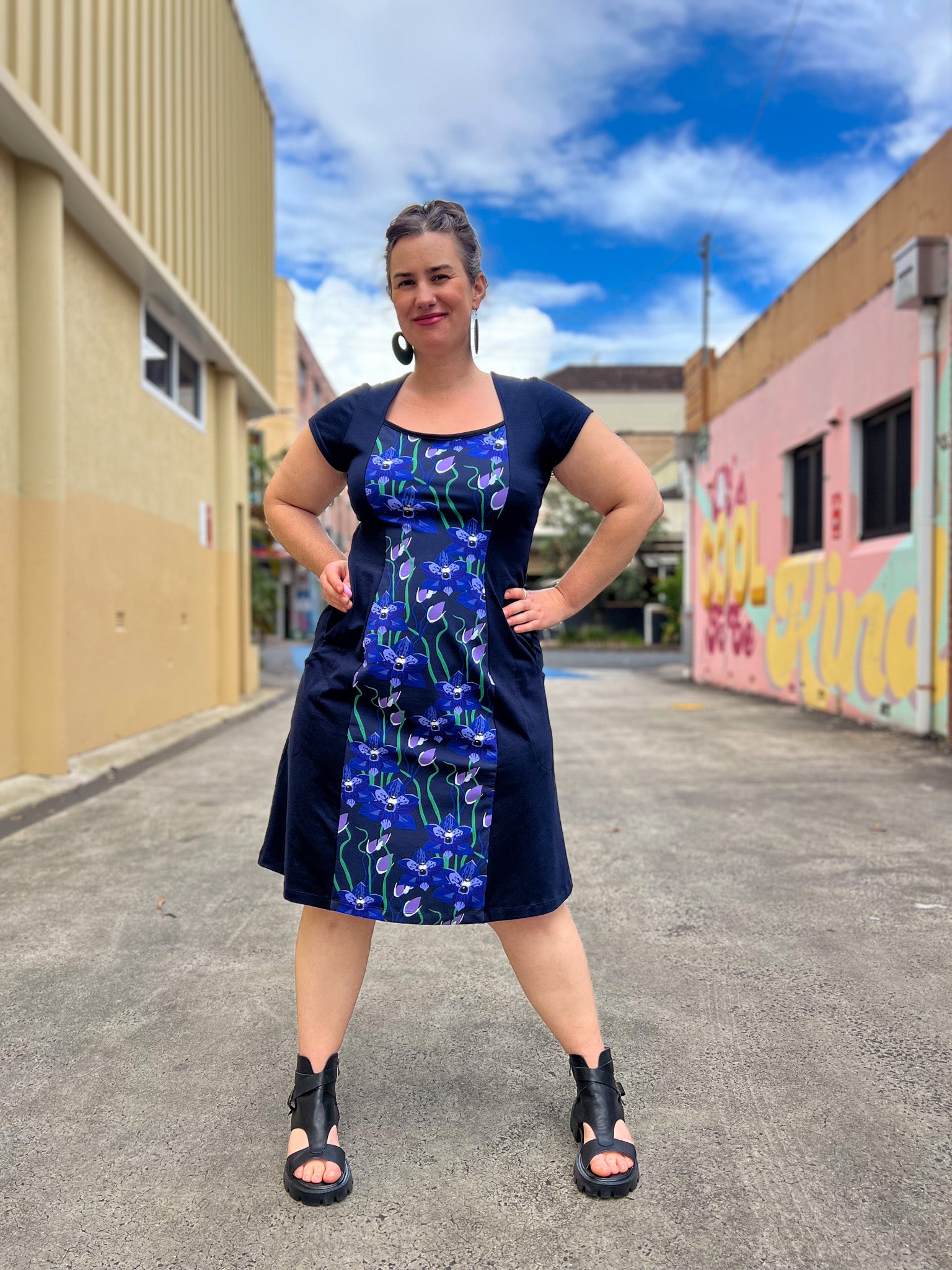 Ginger Stretch Panel Dress - Hello Cutie Blue