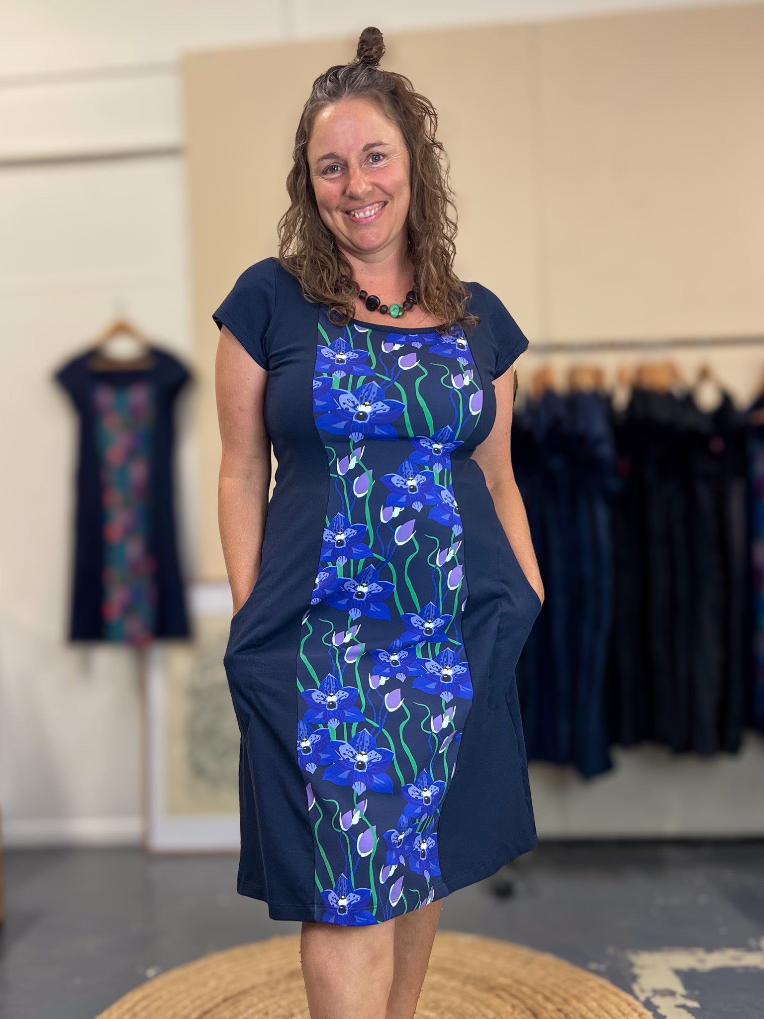 Ginger Stretch Panel Dress - Hello Cutie Blue