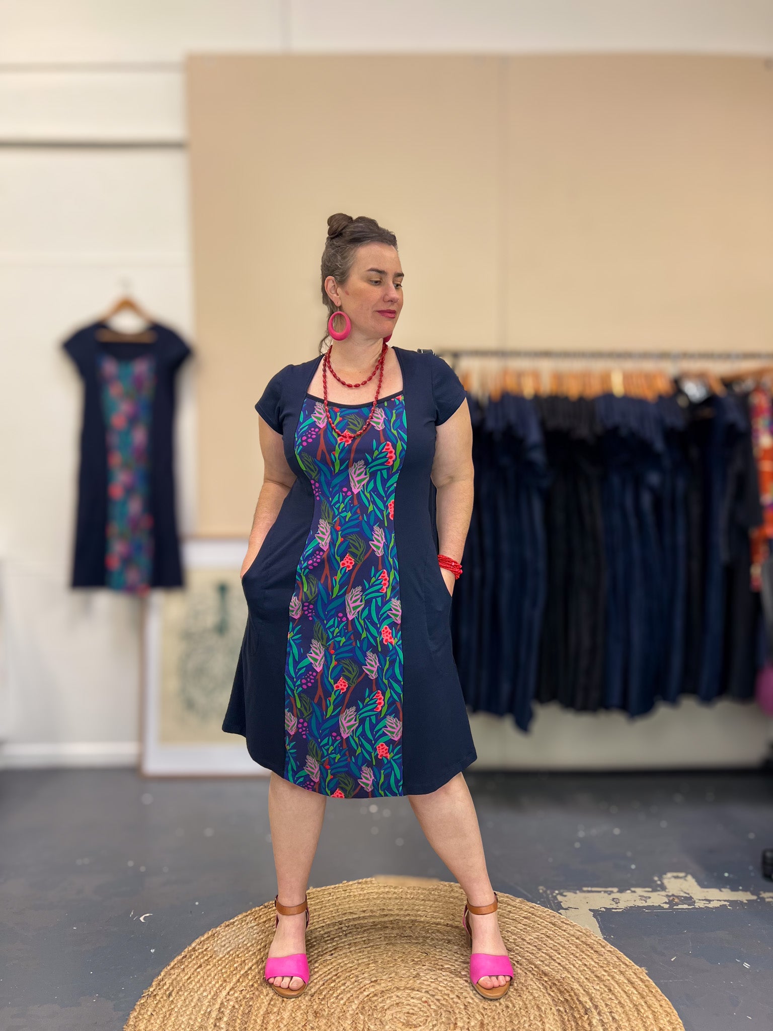 Ginger Stretch Panel Dress - The Thick of It Blue