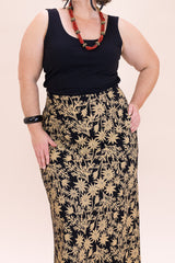 Stretch Maxi Skirt - Straw Flannel Flower