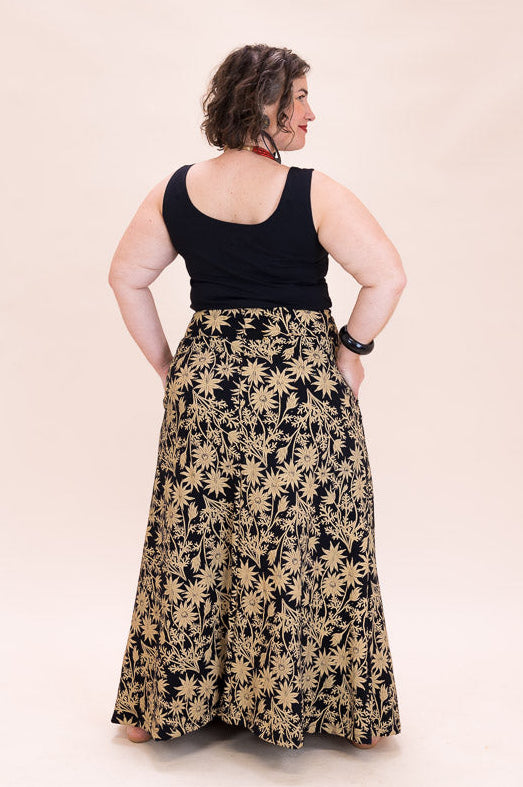 Stretch Maxi Skirt - Straw Flannel Flower