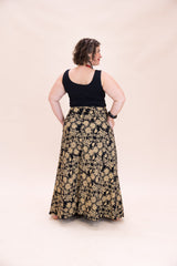 Stretch Maxi Skirt - Straw Flannel Flower