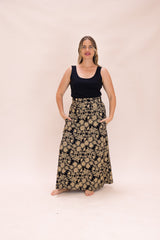 Stretch Maxi Skirt - Straw Flannel Flower