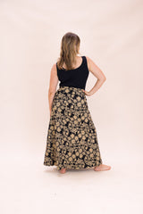 Stretch Maxi Skirt - Straw Flannel Flower