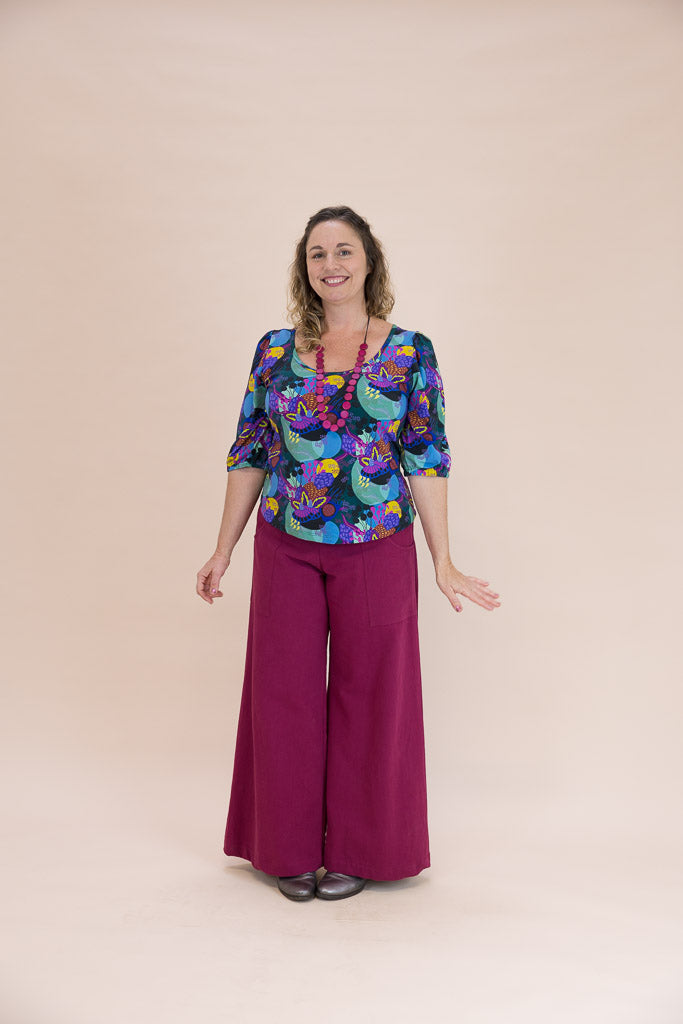 Hot Rose Linen Viscose Wide-Leg Sidewalk Pants