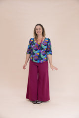 Hot Rose Linen Viscose Wide-Leg Sidewalk Pants