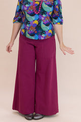 Hot Rose Linen Viscose Wide-Leg Sidewalk Pants