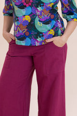 Hot Rose Linen Viscose Wide-Leg Sidewalk Pants