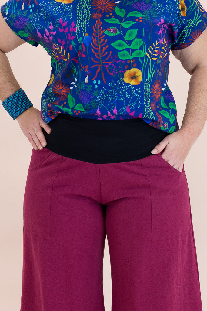 Hot Rose Linen Viscose Wide-Leg Sidewalk Pants