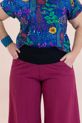 Hot Rose Linen Viscose Wide-Leg Sidewalk Pants