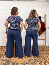 Navy Linen Viscose Wide-Leg Sidewalk Pants