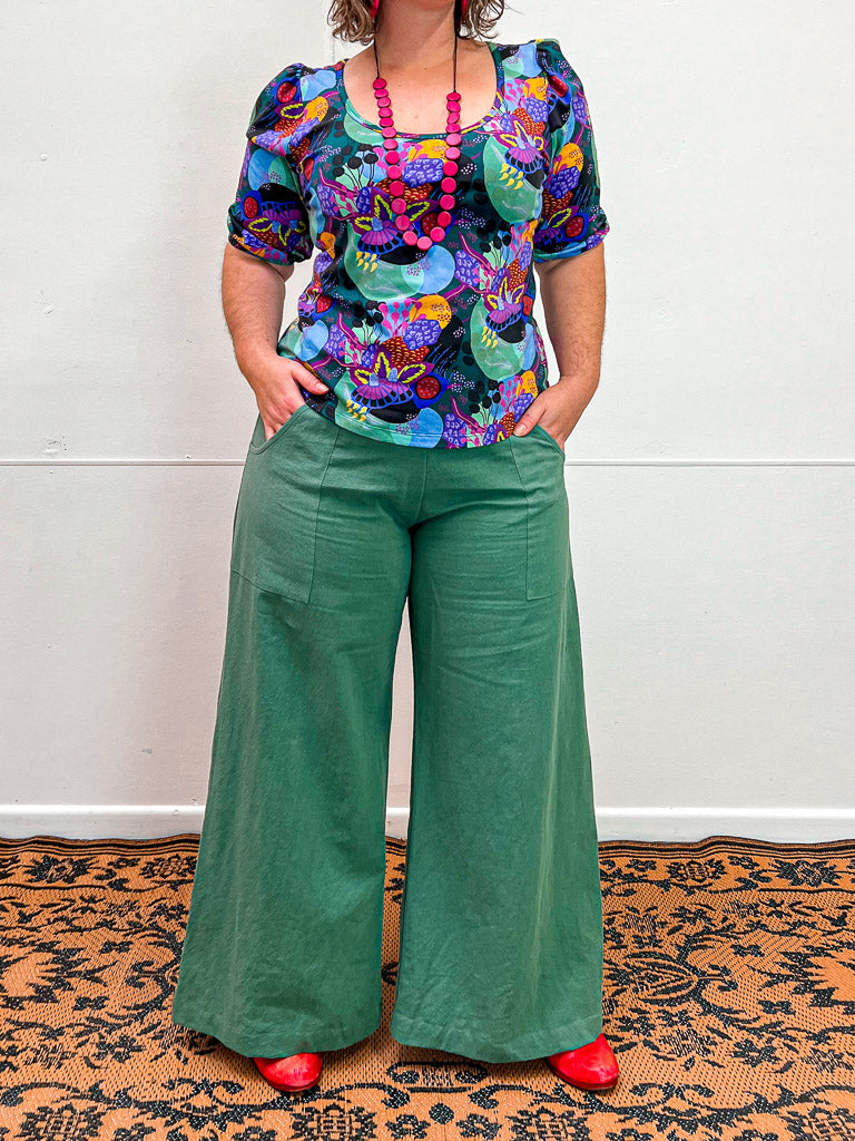 Spearmint Linen Viscose Wide-Leg Sidewalk Pants