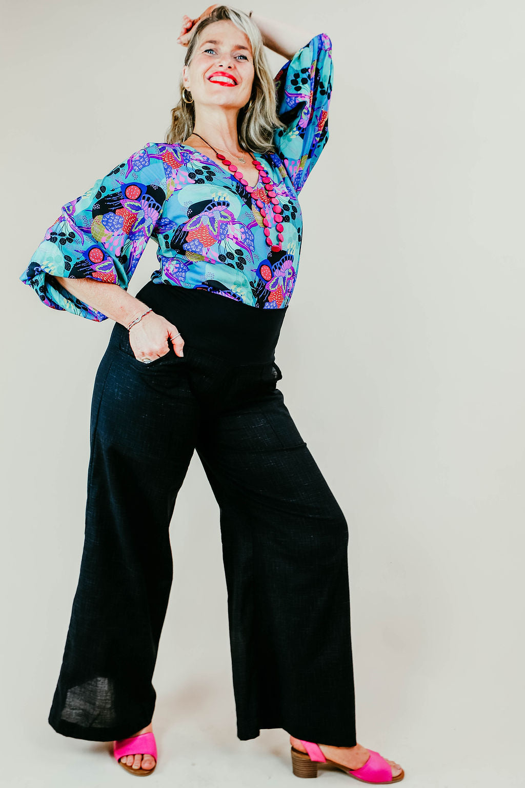 Black Japanese Cotton Wide-Leg Sidewalk Pants