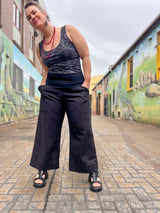 Black Linen-Cotton Cropped Verge Pants