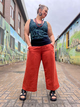 Persimmon Linen-Cotton Cropped Verge Pants