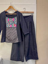 Black Linen-Cotton Cropped Verge Pants
