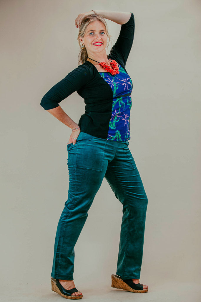 Rugged Wanderer Pants - Teal Stretch Corduroy