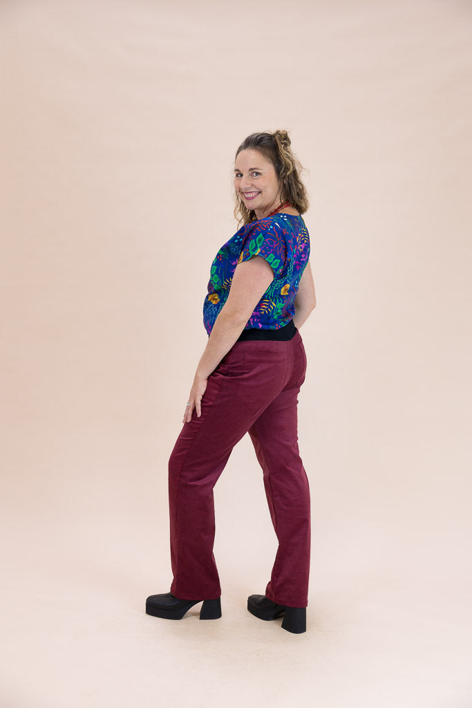 Women's Raspberry Stretch Corduroy Wanderer Pants - Ethical Everyday Comfort